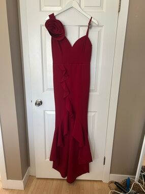 Entry Red One-Shoulder Ruffle Maxi Dress